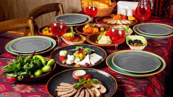 An array of dinner sets set on a table