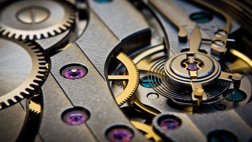 A closeup of mechanical watch